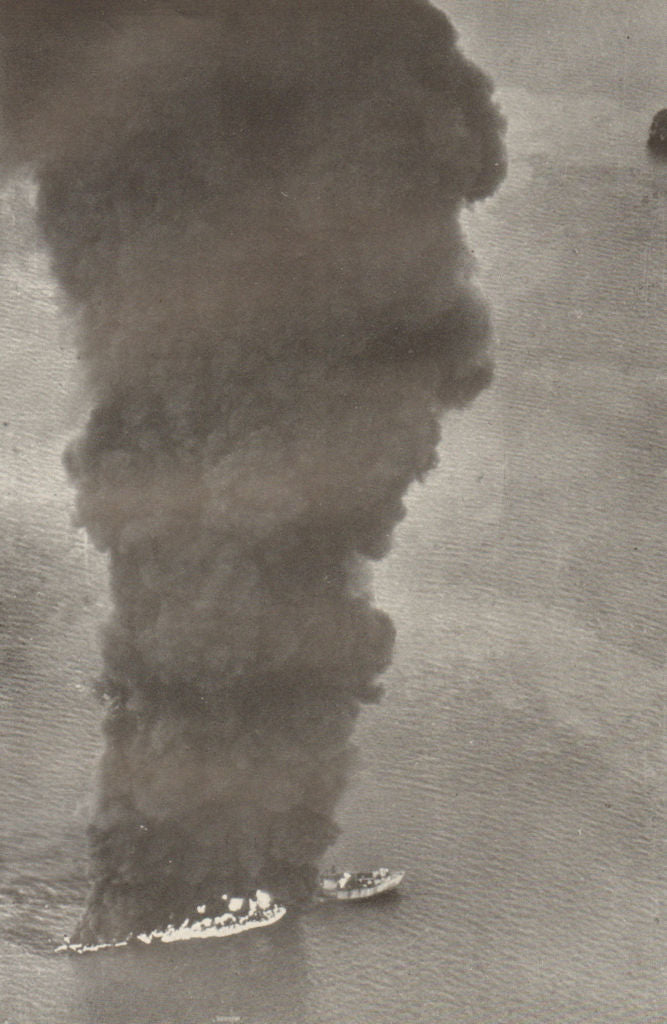 A Japanese tanker hit by R.A.F. Liberators. World War 2. Royal Air Force 1954